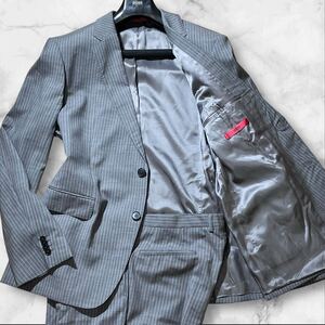 定価20万!!!驚愕の56サイズ!!!【HUGOBOSS ヒューゴボス】今年頑張った貴方へ!!!美品◎高級スーツ グレー ストライプ XXL