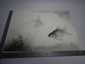 「金魚」水墨画【坂垣内 将泰】作者直筆原画「真作」P10号ハーネミューレ紙(経年保管品)【送料無料】00700229