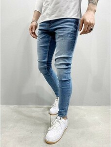 デニム スキニー メンズ ストレッチ パンツ ジーパン 10代 20代 新品 ダメージ サイズ S テーパード スリム おしゃれ 送料無料 セール 割引