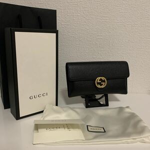 美品　GUCCI グッチ インターロッキング　レザー　長財布 ブラック　レザー