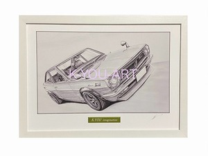 ★【新作】TOYOTA TE27 トレノ フロント　名車【 鉛筆画 】A4額付　作者直筆サイン入り　鉛筆だけで描くアート 送料込み1000円～