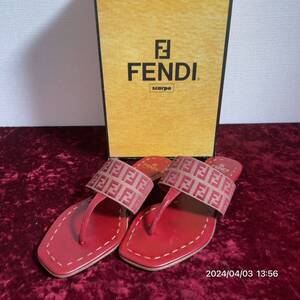 FENDI フェンディ FFロゴ ズッカ キャンバス レザー 革 サンダル 箱付