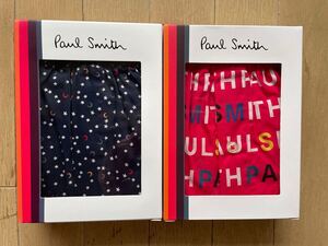 即決！ポールスミス！PAUL SMITH 布帛トランクス 2枚組 ミルキーウェイ柄 ネイビー&マルチロゴ柄 ピンク L