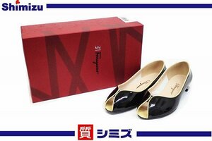 【Salvatore Ferragamo】未使用品 サルヴァトーレ フェラガモ マイフェラガモ パンプス 6 1/2 C ブラック パテントレザー ◆質屋出品