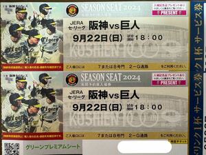 甲子園グリーンプレミアムシート9/22巨人戦