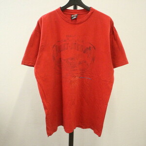 A592 2004年製ビンテージ ハーレーダビッドソン 半袖プリントTシャツ■00s 表記XLサイズ レッド 赤 イーグル アニマル アメカジ 古着卸 90s