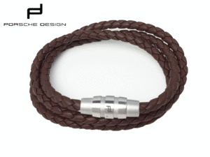 ポルシェ デザイン Grooves BROWN Triple Bracelet PDロゴ入りブラウン系イントレチャート編み込みレザー3連ブレスレット