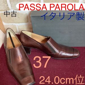 【売り切り!送料無料!】A-328 PASSA PAROLA!パンプス!ダークブラウン!37 24.0cm位!イタリア製!おしゃれ!太めヒール!ショッピング!中古!