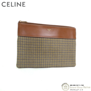 セリーヌ （CELINE） フラット ポーチ クラッチ バッグ レザー×キャンバス ブラウン系（中古）