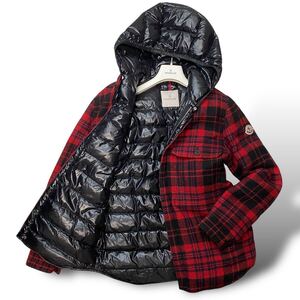 定価17万 未使用級★MONCLER モンクレール FLOBERT GIUBBOTTO 最高級 ITALY製 チェック柄 ダウンジャケット パーカー フード ウール 1 S〜M