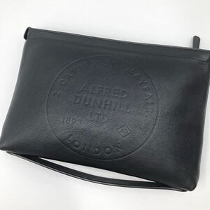 1円【現行/極美品】ダンヒル dunhill セカンドバッグ クラッチ レザー 本革 ADロゴ 型押し ハンド ブラック 黒 メンズビジネス