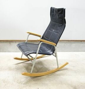 ★1970年代【超希少!!】新居猛デザイン Nychair ニーチェア F.D 折畳式ロッキングチェア ジャパニーズビンテージ ハイバック 黒★