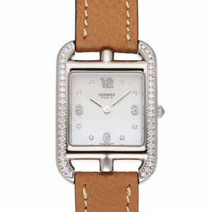 Hermes エルメス ダイヤモンド(0.41ct) ケープコッド PM 31mm CC1.232 腕時計 クォーツ シェル文字盤 レザーストラップ SS