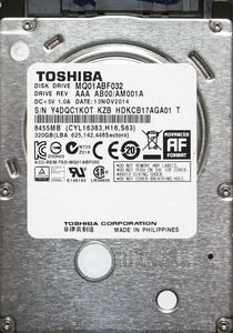 TOSHIBA MQ01ABF032 2.5インチ 7mm SATA600 320GB 38回 16104時間