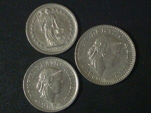 1968 Switzerland half francs / 1960 20 centime / 1969 10 centime coins (COIN57)