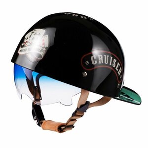 人気新品バイクヘルメット 内蔵サングラス 半帽ヘルメット 男女兼用 軽量レトロ野球帽M、L、XL、2XLサイズ 選択可 9色L