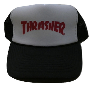 JB即決 B品 訳あり セール 返品不可 THRASHER スラッシャー ロゴプリント メッシュキャップ 黒x白x赤 未使用品