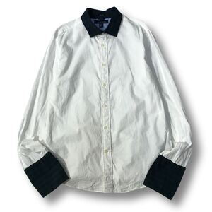 《良品◎》TOMMY HILFIGER トミーヒルフィガー★カフスボタン仕様*ドレスシャツ*ホワイト/ネイビー*サイズL(MA7045)◆S60