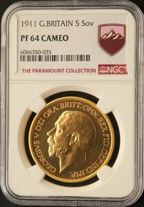 アンティークコイン 1911 イギリス ジョージ5世 5ポンド金貨 NGC PF64 CAM（6066350-035）