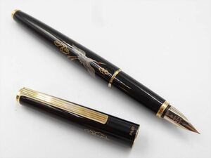 20441A PILOT パイロット 万年筆 國光會 蒔絵 鶴 ブラック×ゴールド ペン先14K 585 吸入式 美品 箱等付属品付