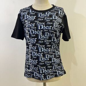 Christian Dior フランス製 半袖Tシャツ プリントTシャツ ロゴ 黒 総柄 トロッター クリスチャンディオール【レターパックライト郵送可】O