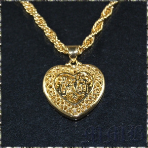 [PENDANT NECKLACE] 18K Yellow Gold Plated イエロー ゴールド メタルレース ハート ペンダント ロープ チェーン ネックレス