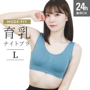 【ダスティブルー/L】ナイトブラ シームレス ノンワイヤー ブラジャー ブラ 昼夜兼用 下着 育乳 ぴったり フィット 美乳 補正 脇高