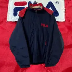 FILA フィラ ネイビー バイカラー ロゴ刺繍 ナイロン ブルゾン ジャケット