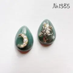 No.1385 ブルーグレー 月 パール レジンピアス レジンイヤリング