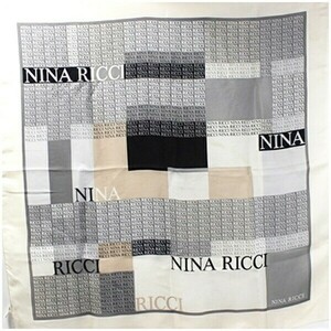 53886 ニナリッチ シルク スカーフ ベージュ×グレー ロゴ柄 中古 ABランク Nina Ricci | レディース