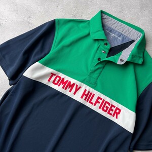 TOMMY HILFIGER GOLF トミー ヒルフィガー ゴルフ 吸汗速乾 ストレッチ 半袖 ポロシャツ / メンズ L サイズ 緑 ネイビー 人気 ゴルフウェア