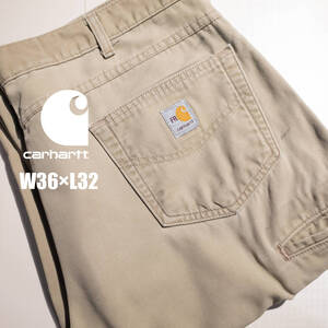 W36×L32 / Carhartt FR カーハート ワークパンツ ダック ペインターパンツ ワイド ストレート ベージュ 古着 中古 ペンキ アウトドア 難燃