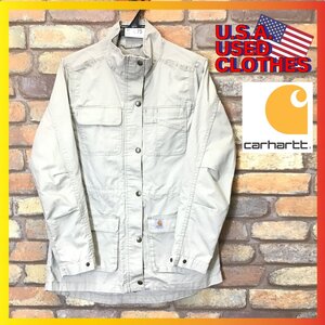 ME7-675★USA仕入れ★訳有格安【carhartt カーハート】リップストップ スミスビル ジャケット【レディース S】灰白色 カバーオール ワーク