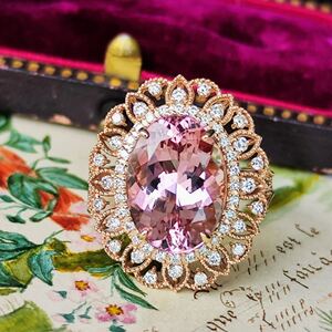 【大粒 5.855ct】天然モルガナイト 天然ダイヤモンド 18金PG リング 新品未使用品 鑑別書付き