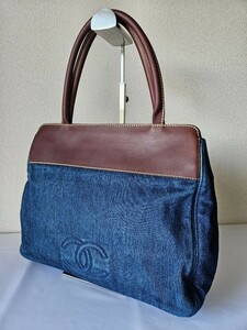 A94 美品　CHANEL　シャネル　デニム×レザー ハンドバッグ　シール　ギャランティーカード有り　1円スタート