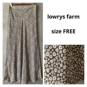 lowrys farm 花柄ロングフレアスカート チャコール 薄手 夏