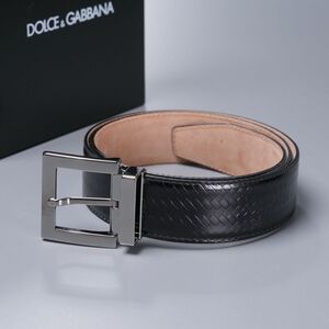 MH0793◎イタリア製 DOLCE&GABBANA ドルチェ＆ガッバーナ エンボスデザイン レザーベルト 革ベルト ブラック系 黒 幅:約3.4cm 85CM-34INCH