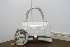 定価40.3万 BALENCIAGA バレンシアガ アワーグラス スモール ハンドバッグ S 2WAY ショルダーバッグ 593546 クロコダイル型押しレザー