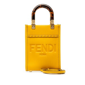 フェンディ サンシャイン ショッパー スモール ロゴ ハンドバッグ ショルダーバッグ 2WAY 8BS051 イエロー レザー FENDI 【中古】