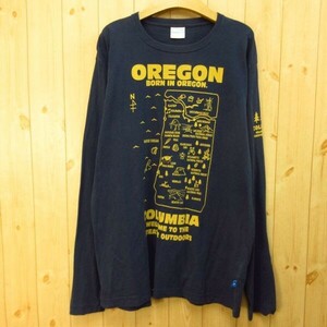 ◎Columbia コロンビア◆ロンT 長袖 Tシャツ カットソー デカプリント アウトドア◆メンズ ネイビー Lサイズ◆A4982