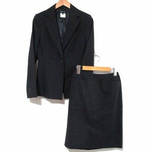 美品 INDIVI インディヴィ テーラードジャケット+ひざ上丈 スカート スーツ セットアップ サイズ38 黒 ブラック C0505