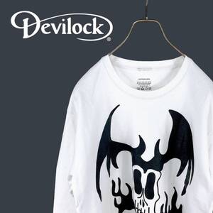 09M464◯ Devilock デビロック ホワイト 長袖Tシャツ ロンT トップス プリント カットソー 春秋 オーバーサイズ Sサイズ