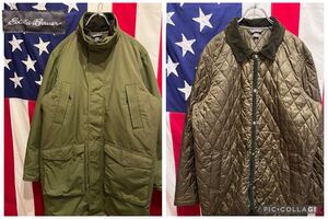 ★Eddie Bauer★エディーバウアー★中綿ライナー着脱可能★ナイロンコート★キルティングジャケット★スタンドカラー★カーキ★Mサイズ★