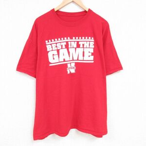 XL/古着 ラッセル 半袖 Tシャツ メンズ ネブラスカコーンハスカーズ 大きいサイズ コットン クルーネック 赤 レッド 23jul26