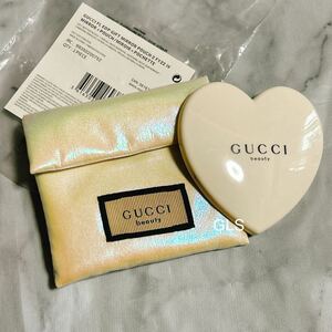 レア 訳あり 未使用本物 グッチ ハート型ミラー ケース付 ホワイト ノベルティ GUCCI BEAUTY プラスチック製 軽量