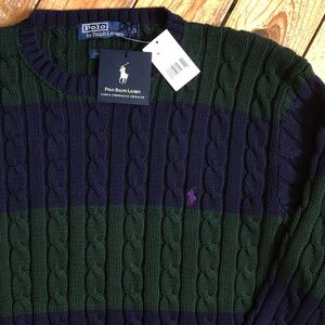 新品 Polo Ralph Lauren ポロ ラルフローレン ボーダーニット メンズ XLサイズ 90‘s ネイビー グリーン セーター タグ付き未使用品 S0881