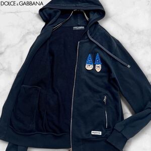 希少デザイン/美品●ドルチェ&ガッバーナ ジップパーカー DOLCE&GABBANA ドルガバ DGfamilly ワッペン スウェット ブラック 黒 メンズ 46 M