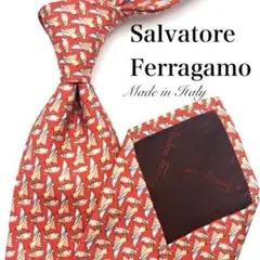 【極美品】Salvatore Ferragamo レッド キリン ヨット 総柄