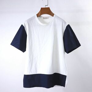 M3-YK121 マルニ MARNI コットン 半袖 Tシャツ ホワイト ネイビー 44 メンズ