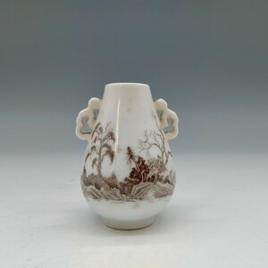 古美術 花瓶 小壺 時代物 中国美術　墨彩紋双耳花瓶　置物 唐物 白磁